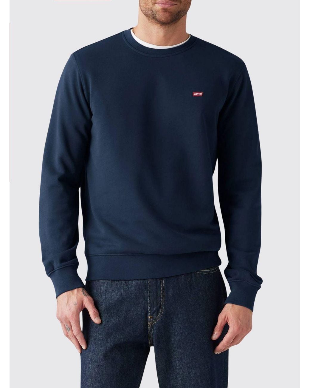Levi's Blue Pure Cotton Crewneck Sweatshirt With Dropped Shoulders And Tonal Logo for men
