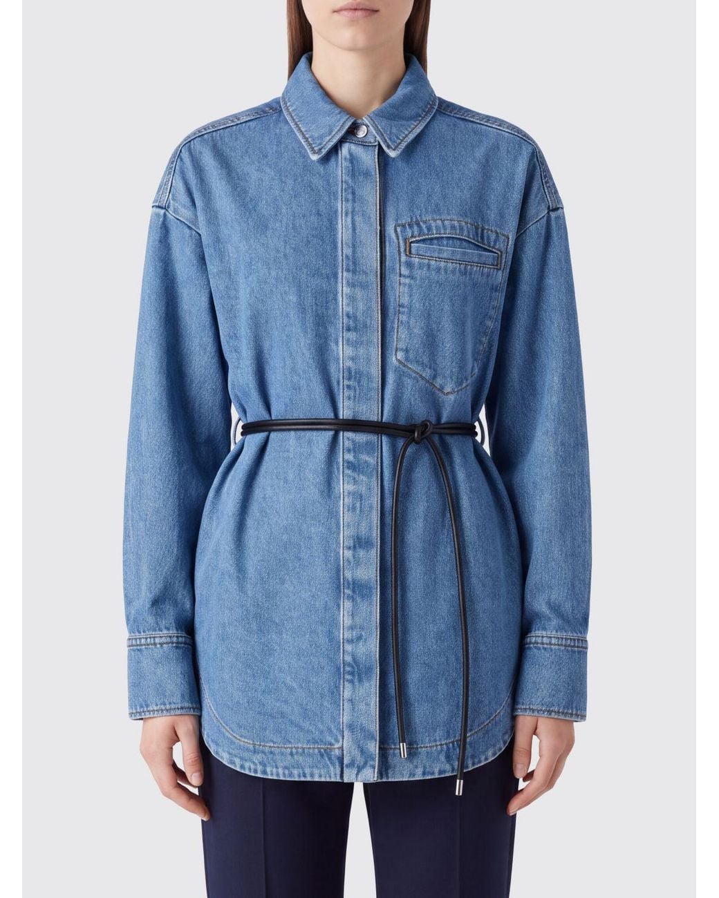 Sportmax Blue Lyocell Denim Shirt With Dropped Shoulders And Patch Pockets