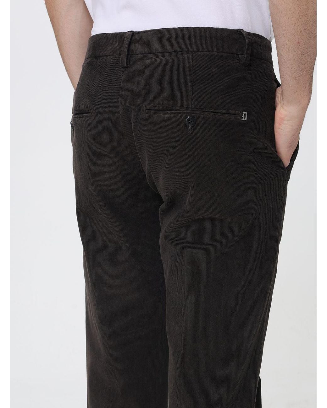 Dondup Black Gaubert Slim Fit Corduroy Chino Trousers With Turn-Up Hem for men