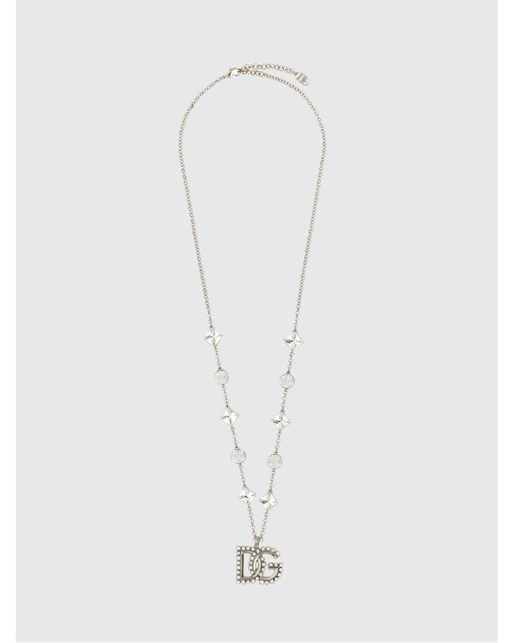 Dolce & Gabbana White Dolce &Amp Gabbana Necklace With Dg Monogram Pendant And Crystals