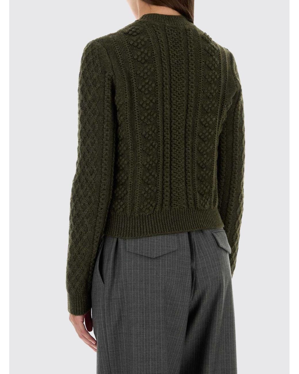 Jil Sander Green Slim Fit Wool Jumper With Metal Eyelets And Rhinestones