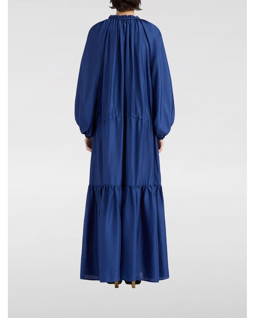 Momoní Blue MomonÌ Long Silk Tunic With Balloon Sleeves And V-Neck