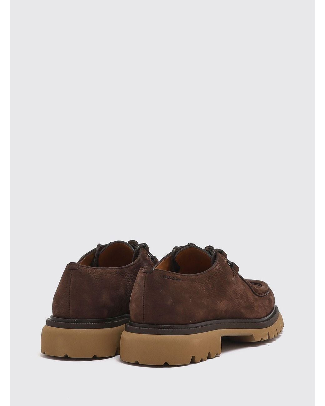 Ferragamo Brown Suede Derby Shoes With Notched Sole for men