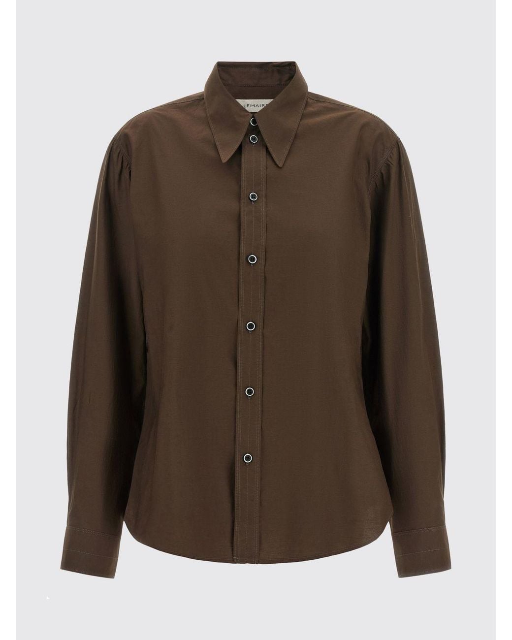 Lemaire Brown Long-Sleeved Cotton And Silk Blend Shirt With Curved Hem