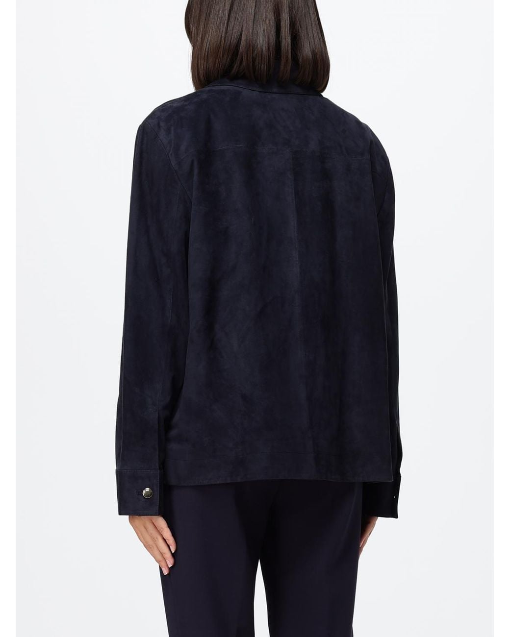 Max Mara Blue Abisso Suede Lambskin Shirt Jacket