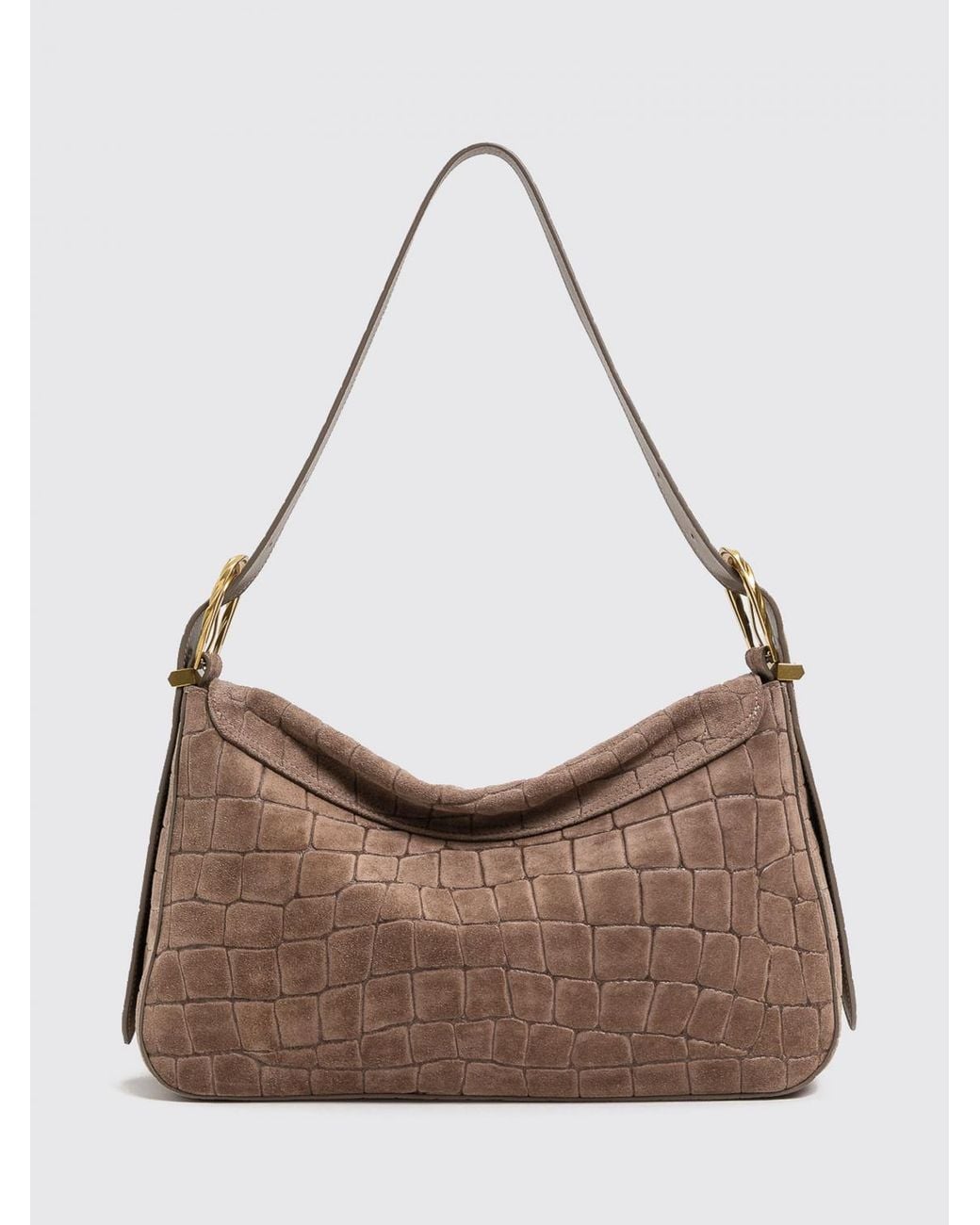 Twinset Brown Animalier Croc-Embossed Suede Shoulder Bag