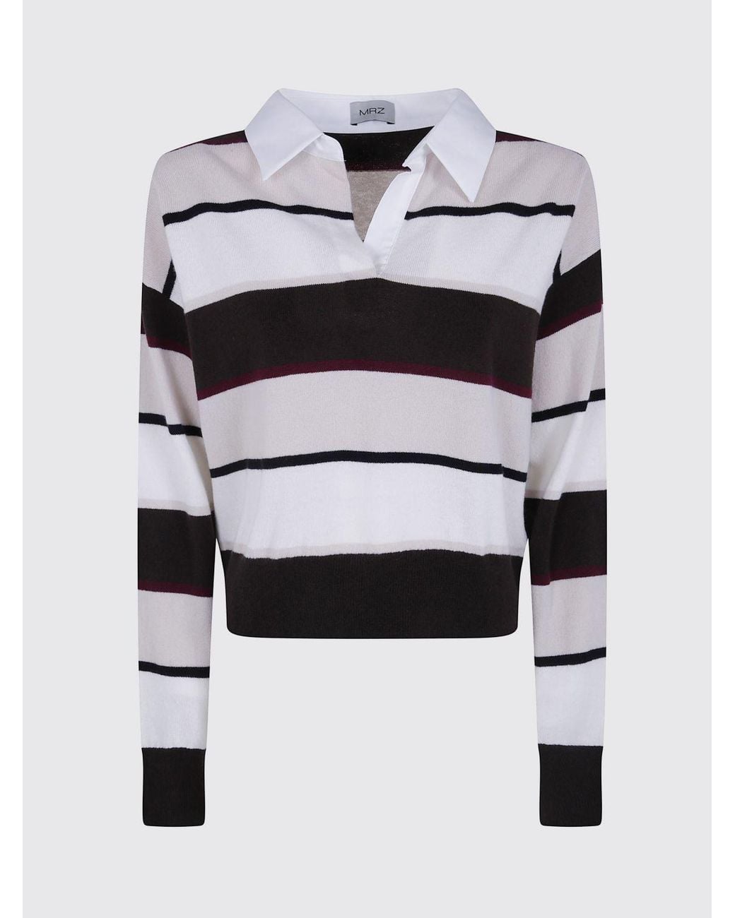 Mrz White Striped Long-Sleeve Virgin Wool And Cashmere Polo
