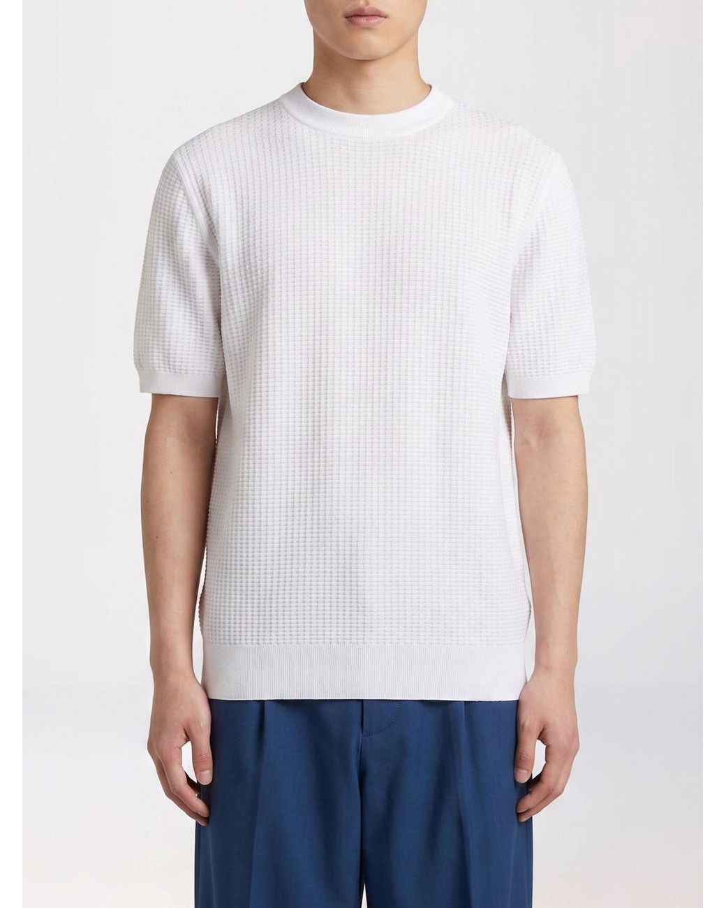 Boss White Cotton Crew Neck Sweater for men
