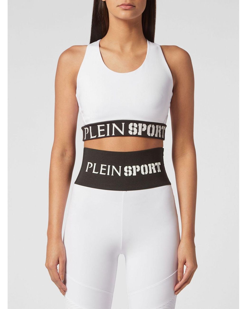 Philipp Plein White Cropped Jersey Sports Top With Square Neckline And Jacquard Logo