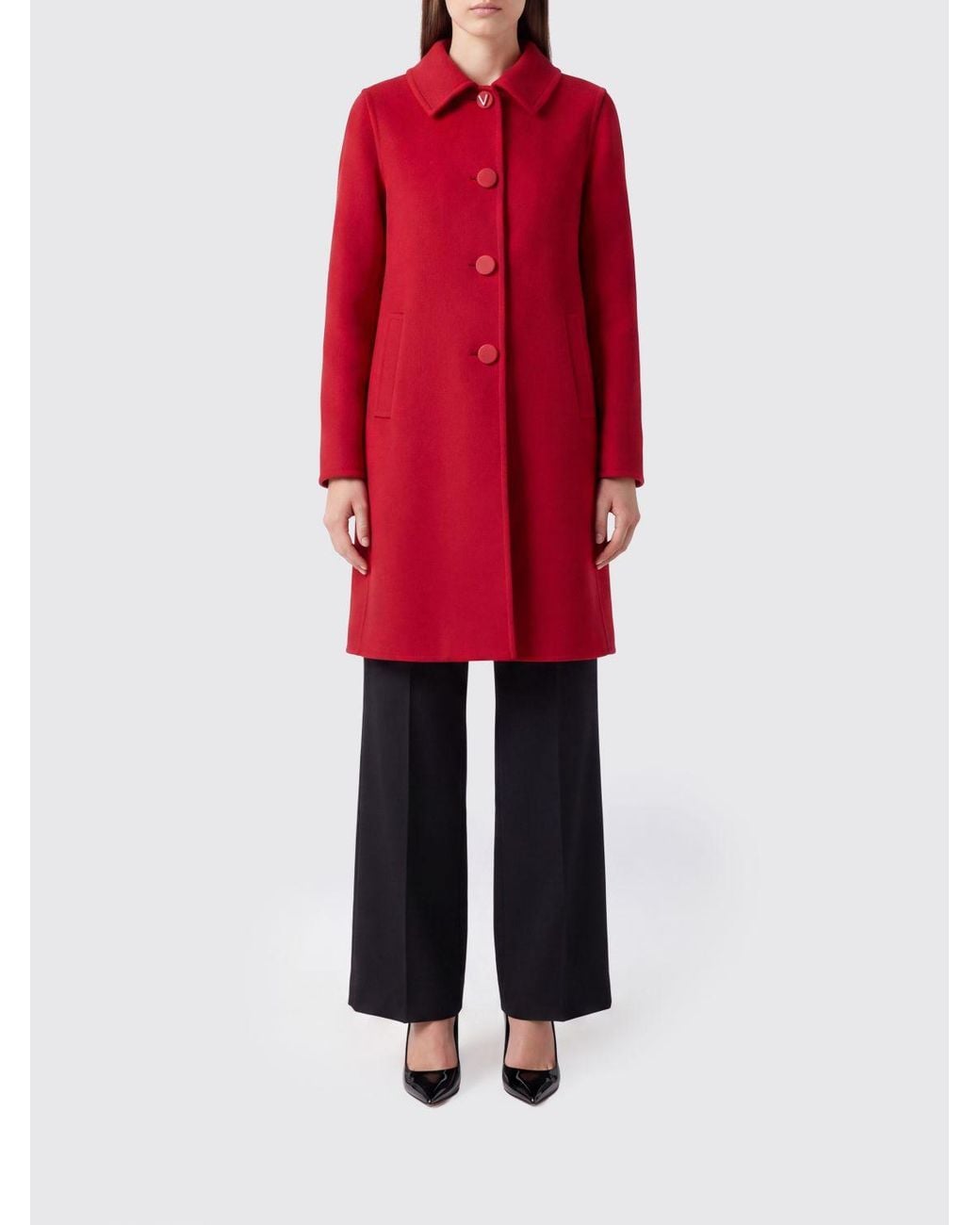 Valentino Garavani Red Single-Breasted Wool And Cashmere Coat With Knee-Length Design