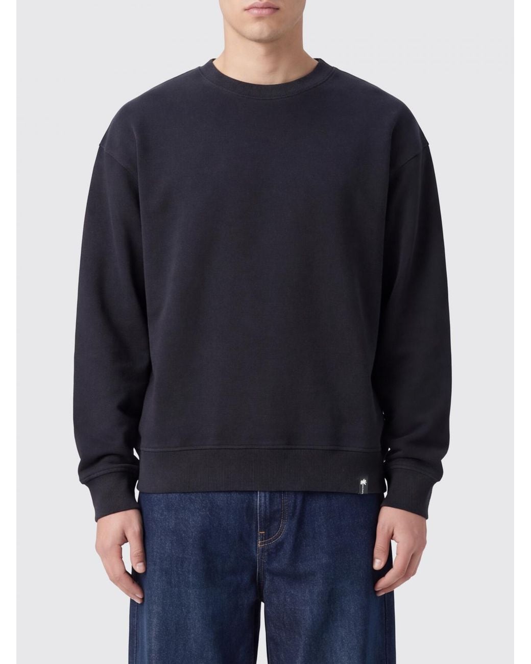 Palm Angels Blue Contrast Logo Dropped-Shoulder Cotton Crewneck Sweatshirt for men