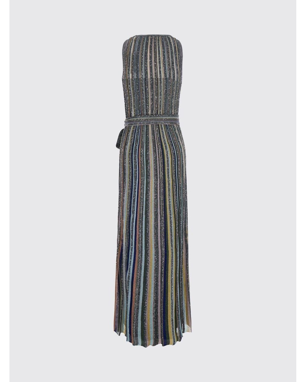 Missoni Gray Striped Lurex Long Evening Gown With Sequins