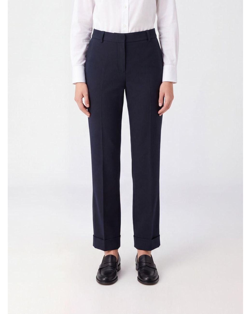 Alberto Biani Blue Mid-Rise Straight-Leg Stretch Virgin Wool Trousers
