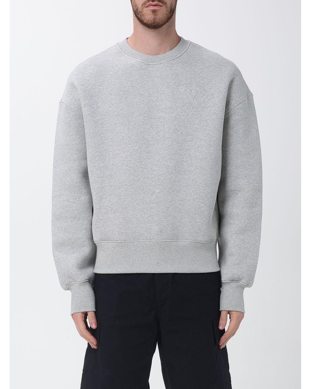 AMI Gray Cotton Blend Crew Neck Sweatshirt for men