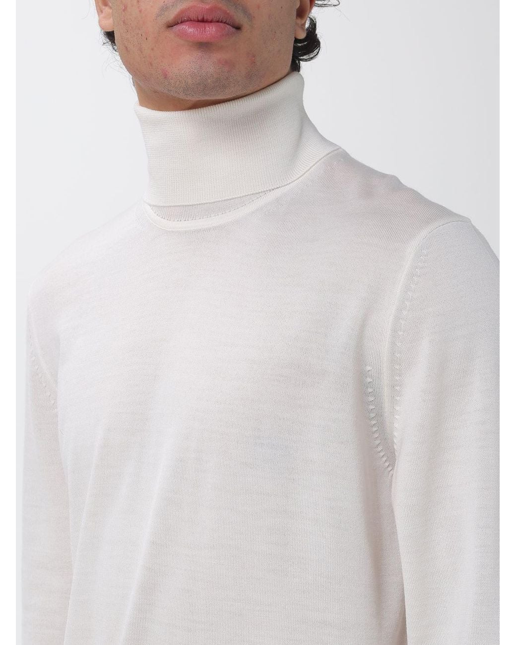 Boss White Virgin Wool Turtleneck Jumper With Ribbed Trims for men