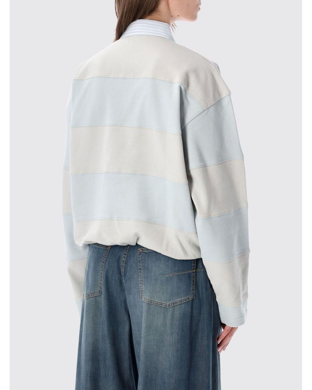 Sudadera Tipo Polo De Rayas De Algodón Orgánico Con Corte Relaxed Acne de color White