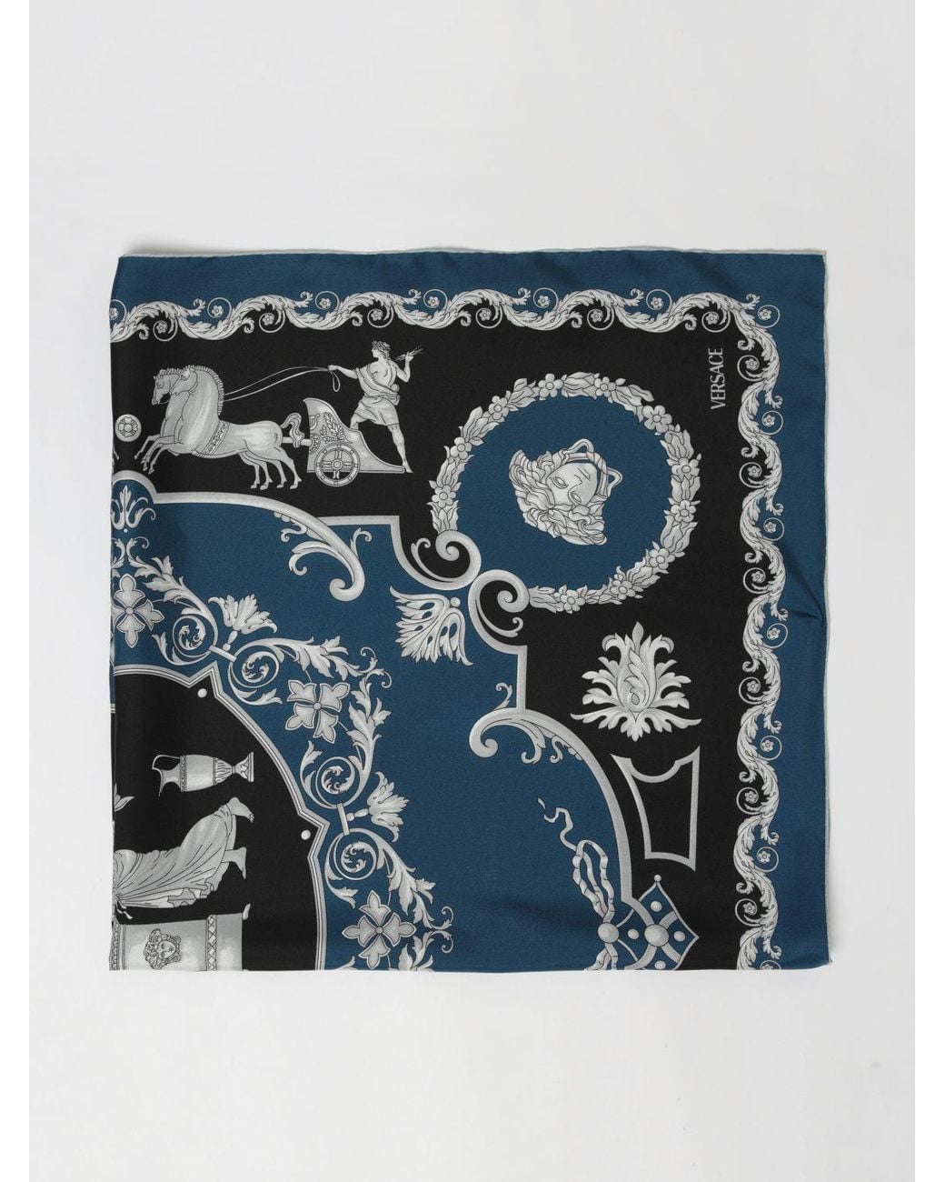 Versace Blue Baroque Print Silk Foulard for men