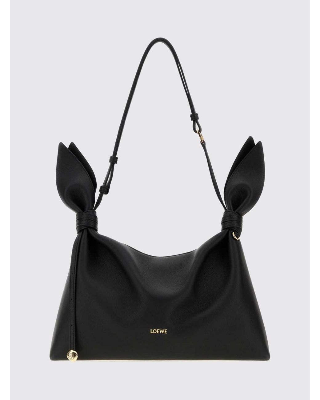 Loewe Black Calfskin Leather Shoulder Bag With Knot Detail And Adjustable Handle