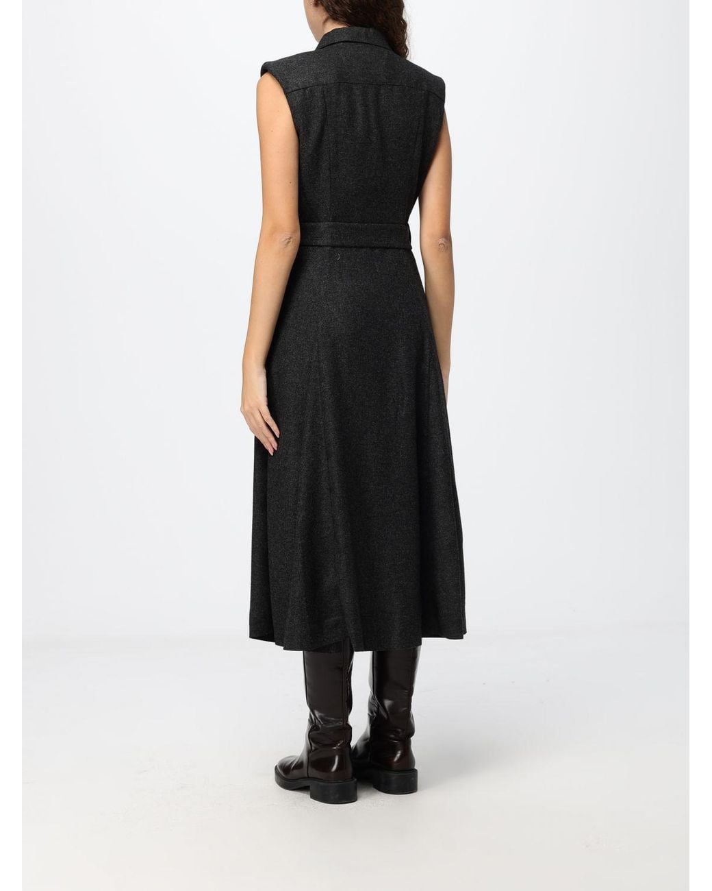 Crida Milano Black Cadore Sleeveless Wool Flannel Midi Wrap Dress
