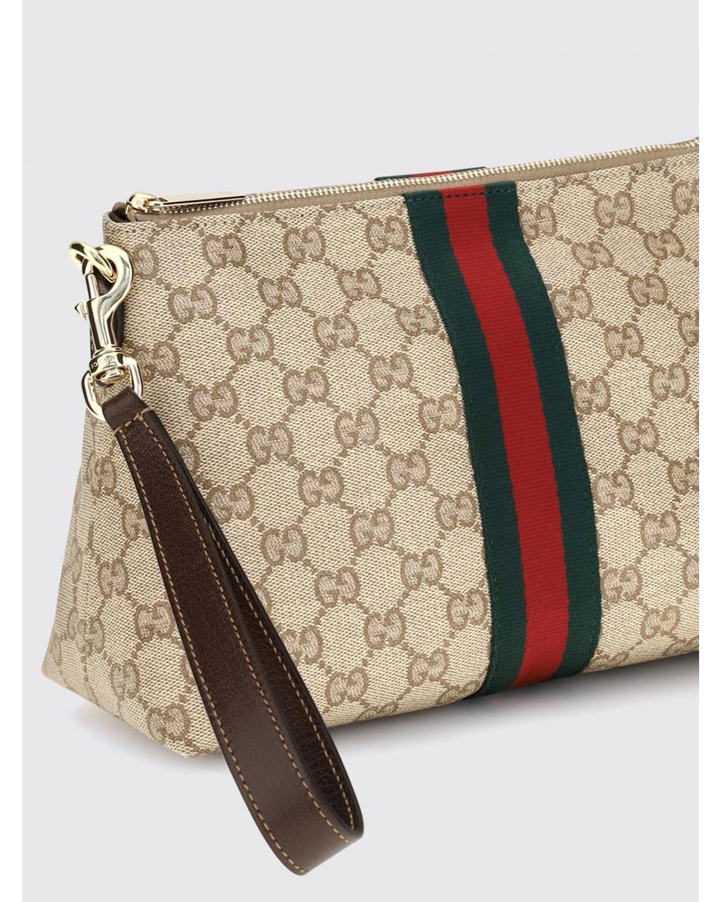 Gucci Natural Gg Monogram Jacquard Pouch With Striped Details And Wrist Strap for men