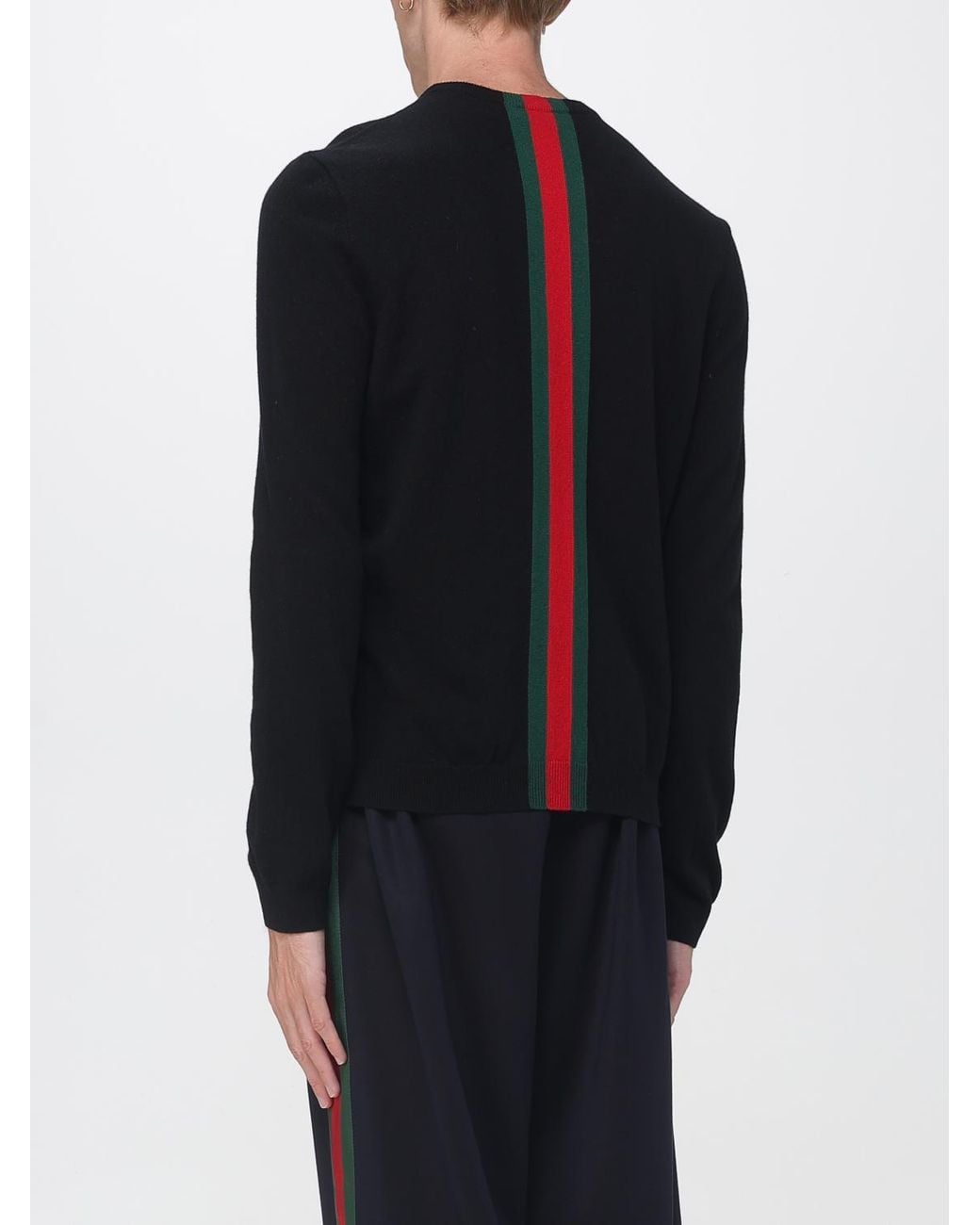 Gucci Blue Slim Fit Striped Cashmere Crewneck Jumper With Web Detail for men