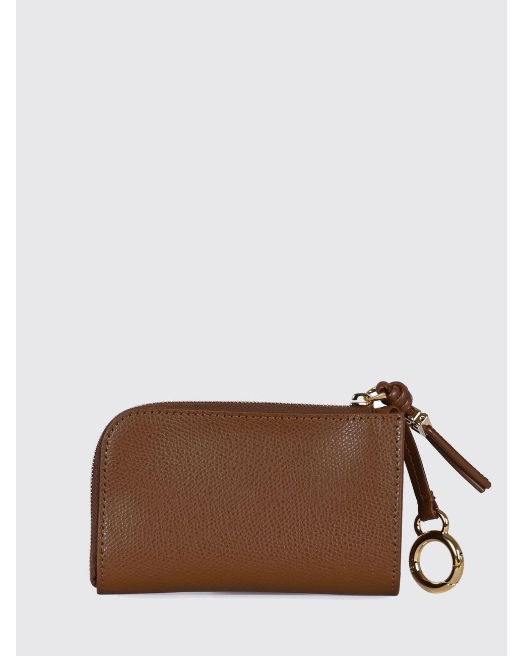 Fendi Brown Bicolor Calfskin Zip Card Holder With Ring
