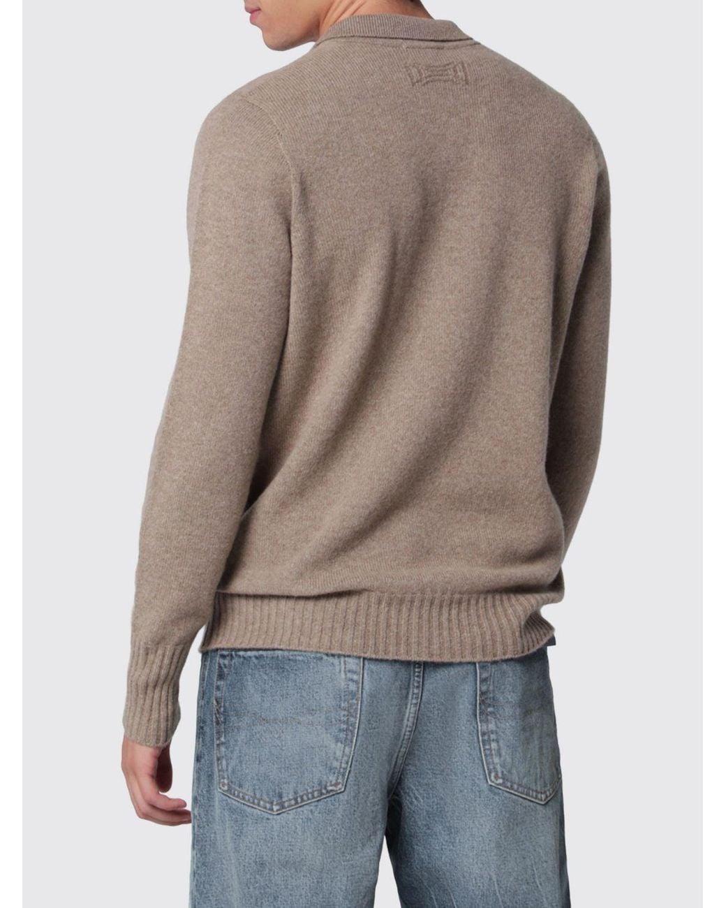 Drumohr Gray Long-Sleeved Pure Cashmere Polo With Three-Button Placket for men