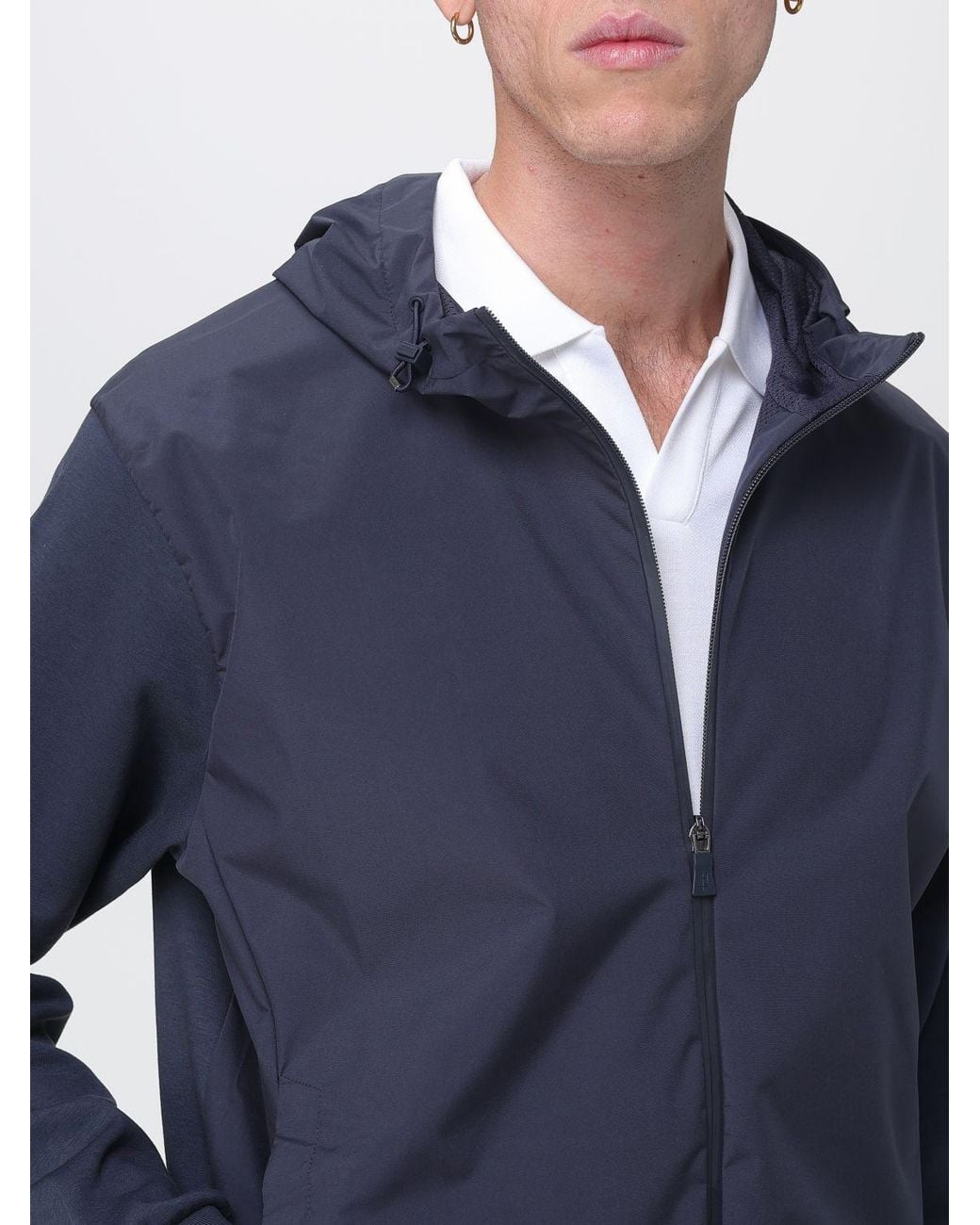Herno Blue Technical Fabric Hooded Windbreaker Jacket With Zip Closure for men