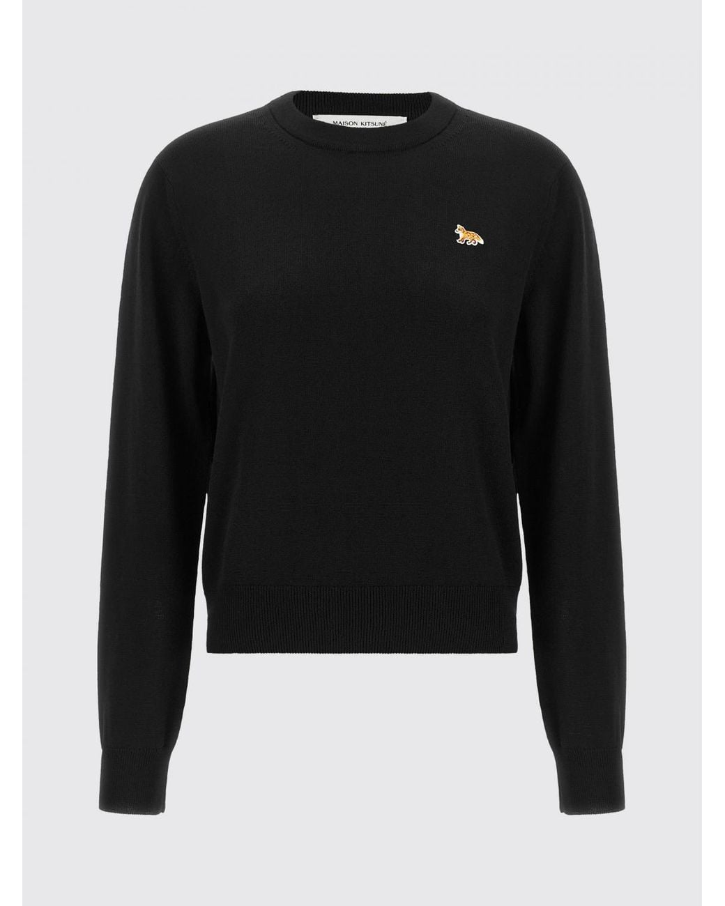 Maison Kitsuné Black Maison KitsunÉ Crewneck Wool Jumper With Ribbed Trims And Applied Logo