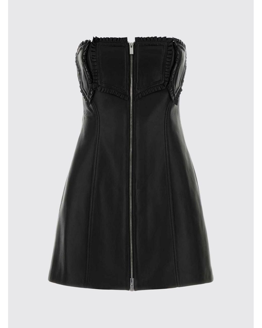 Blumarine Black Off-The-Shoulder Lambskin Leather Sheath Mini Dress