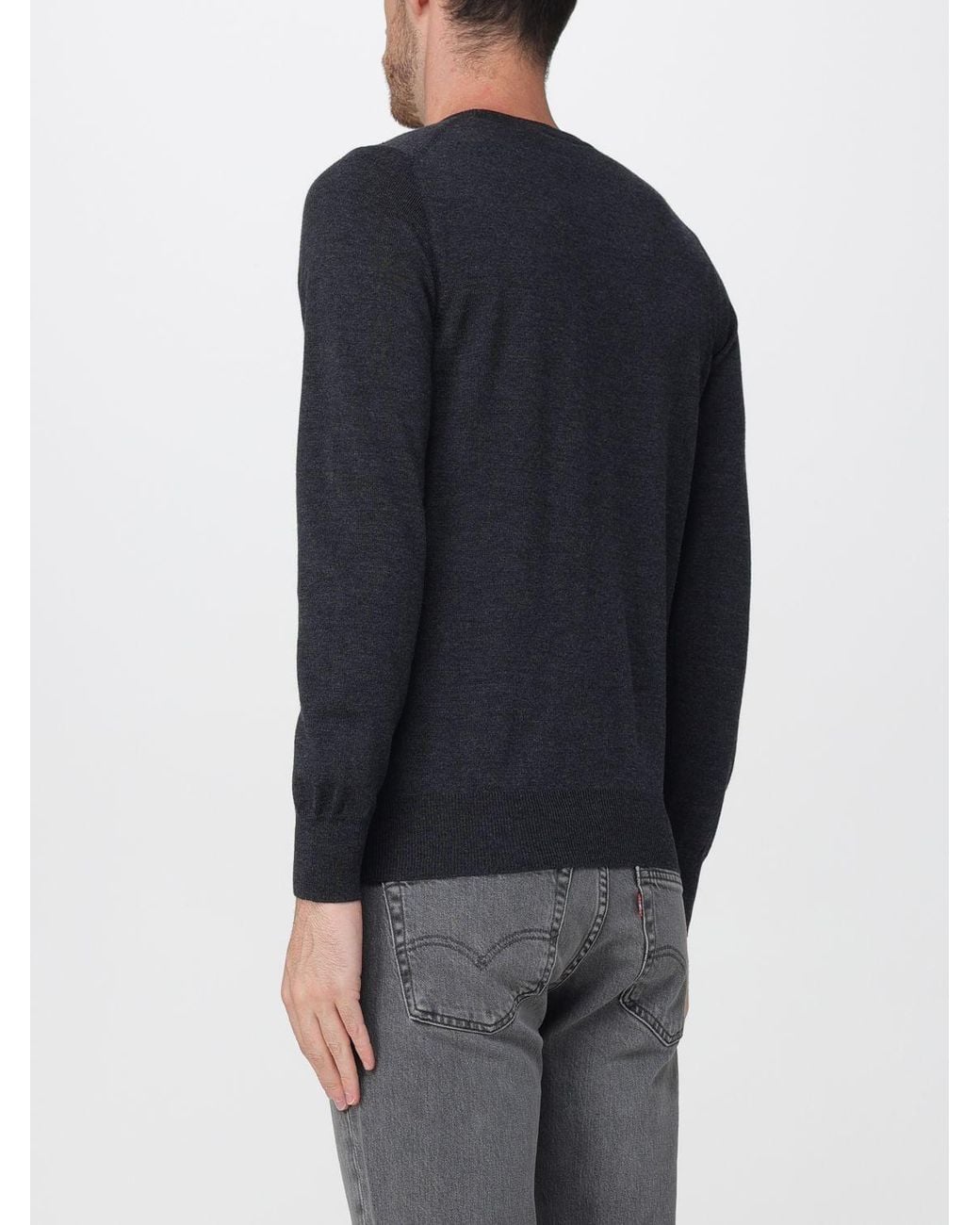 Brooksfield Blue Crewneck Wool Jumper With Long Sleeves And Ribbed Trims for men