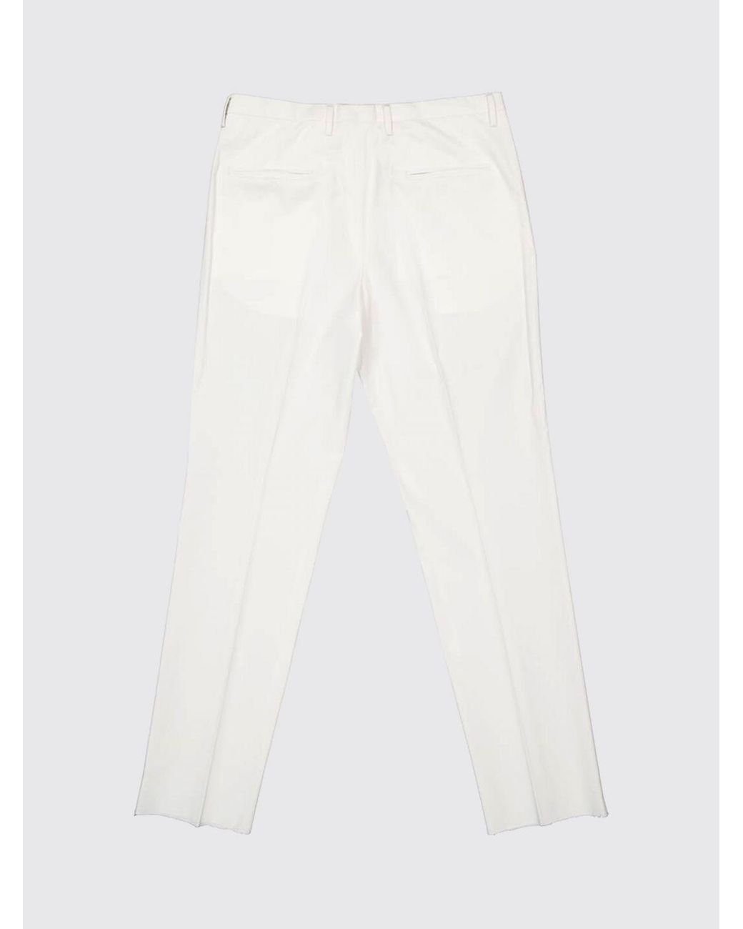 Boglioli White Slim Fit Linen Tailored Trousers With Off-Centre Closure for men