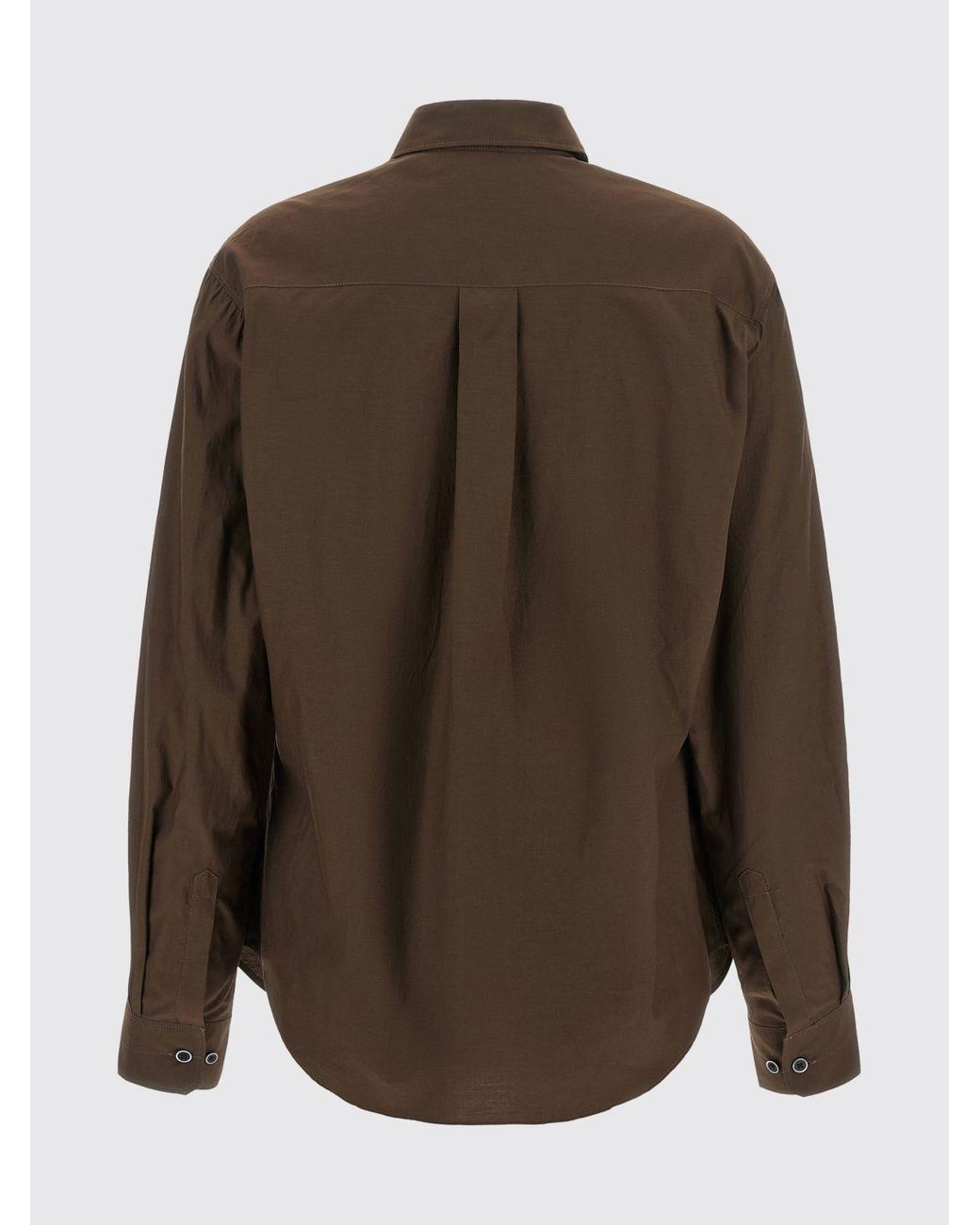 Lemaire Brown Long-Sleeved Cotton And Silk Blend Shirt With Curved Hem