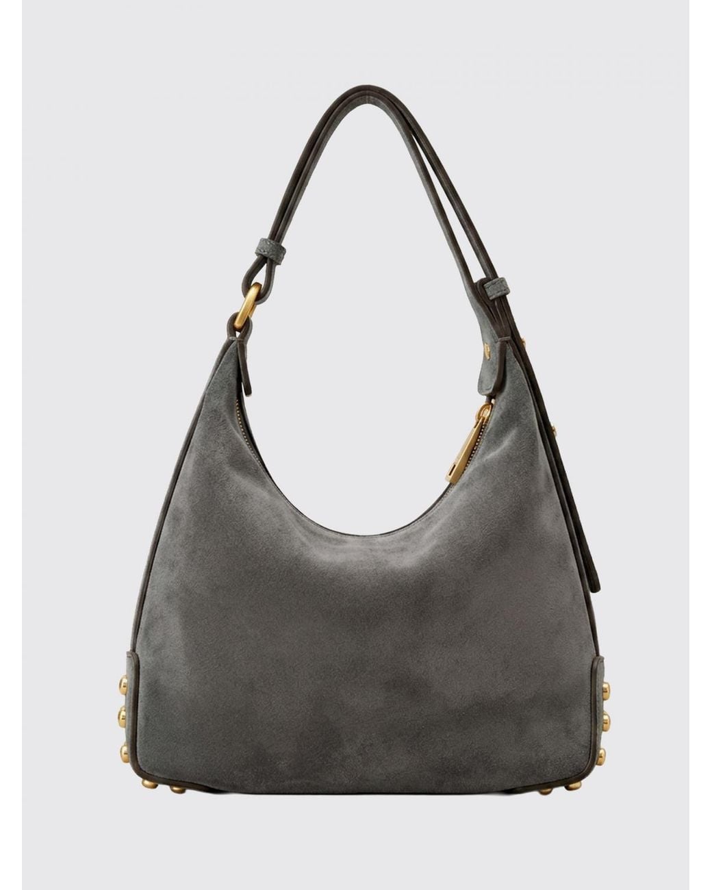 Tod's Gray Metal Dots Suede Calfskin Shoulder Bag With Adjustable Handle