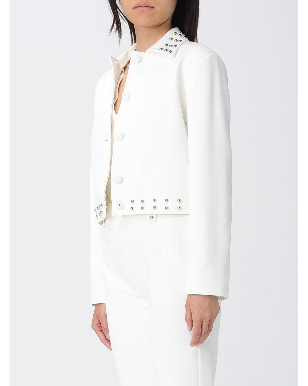 Liu Jo White Single-Breasted Cropped Jacket With Studs And Cutaway Collar