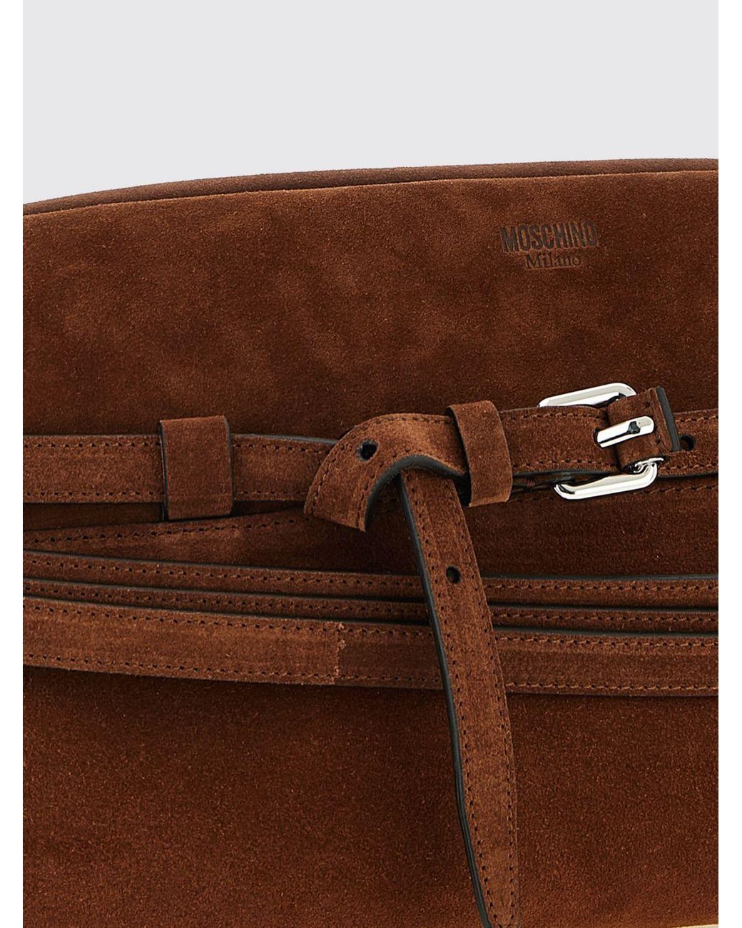 Moschino Couture Brown Tie Me Suede Clutch Bag With Shoulder Strap