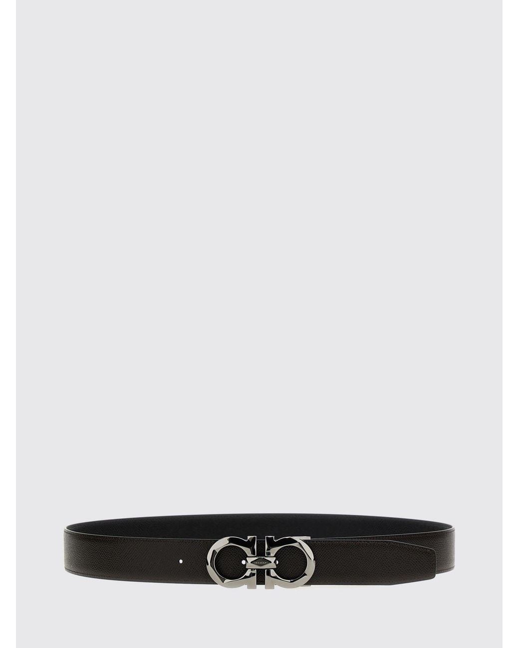 Ferragamo White Gancini Grained Calfskin Leather Belt for men