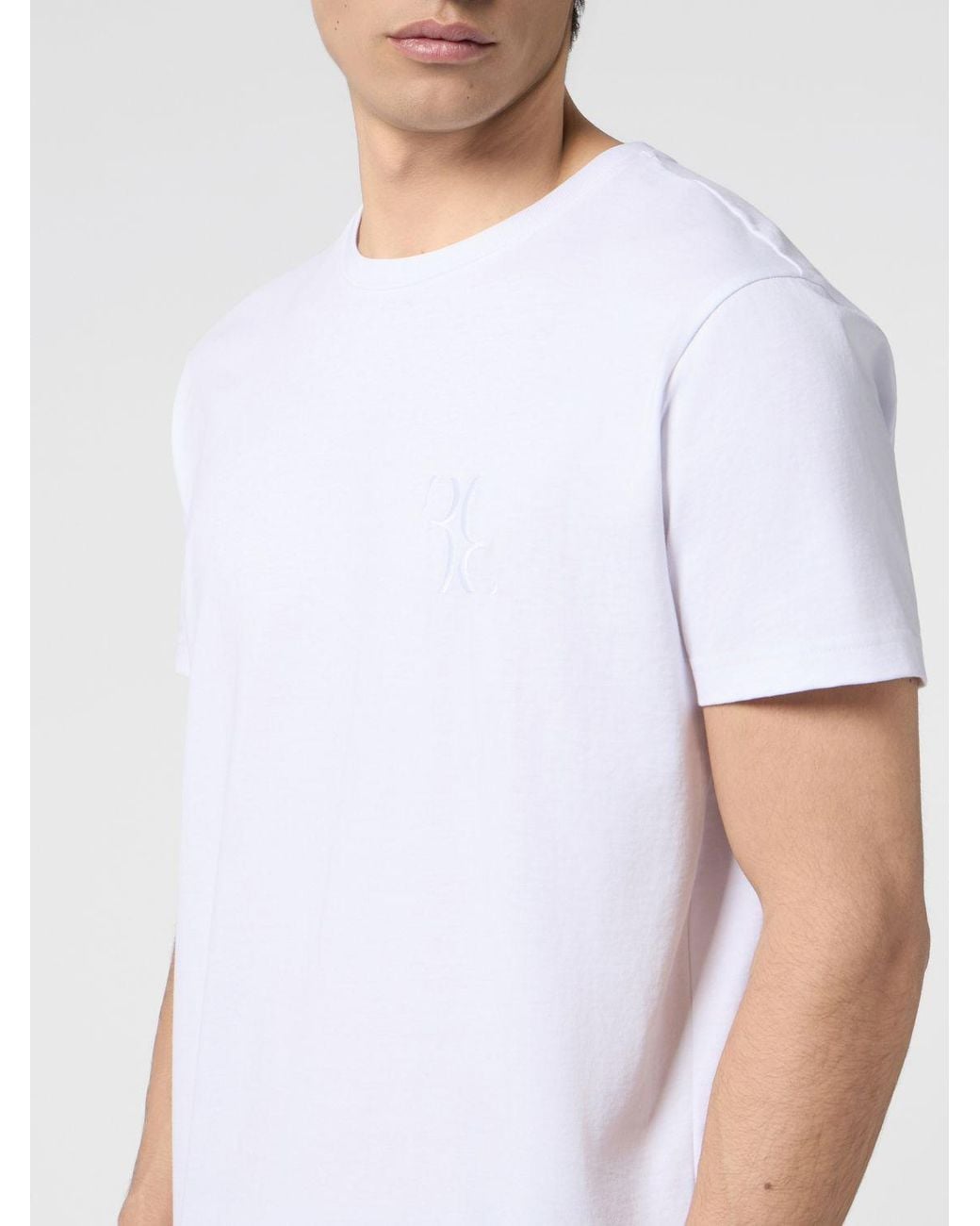Billionaire White Cotton Crewneck T-Shirt With Tone-On-Tone Embroidered Logo for men