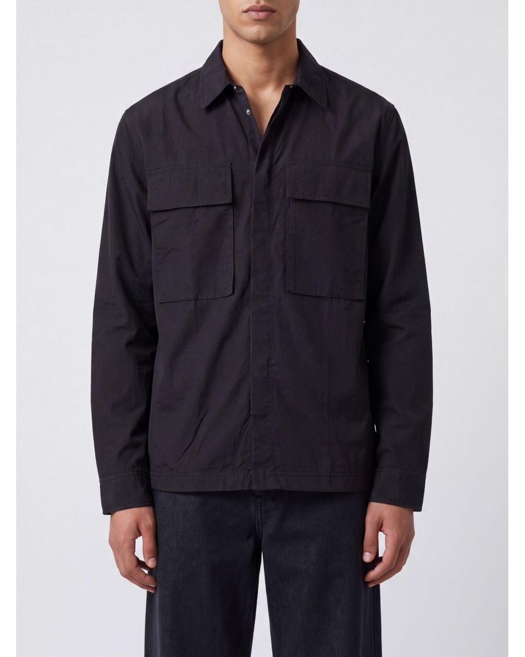 Thom Krom Blue Technical Fabric Utility Shirt With Patch Pockets for men
