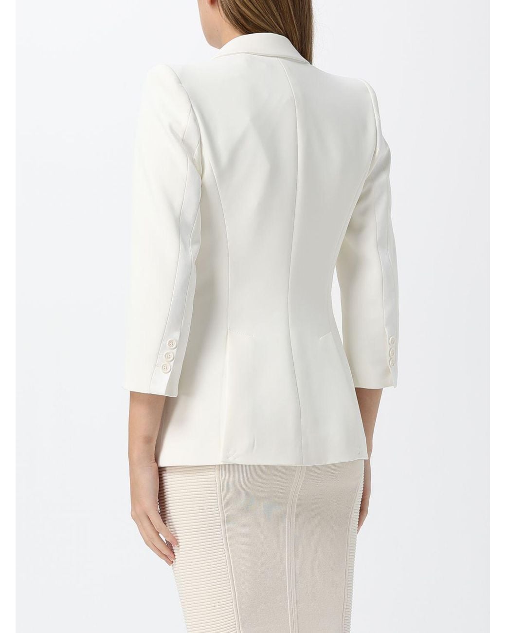 Elisabetta Franchi White Cropped Single-Breasted Slim Fit Blazer With Peak Lapels