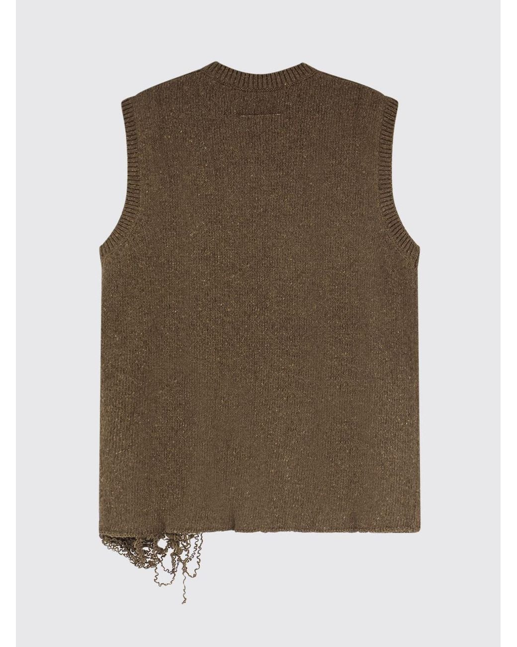 MM6 by Maison Margiela Green V-Neck Wool-Blend Knit Vest With Contrast Logo for men