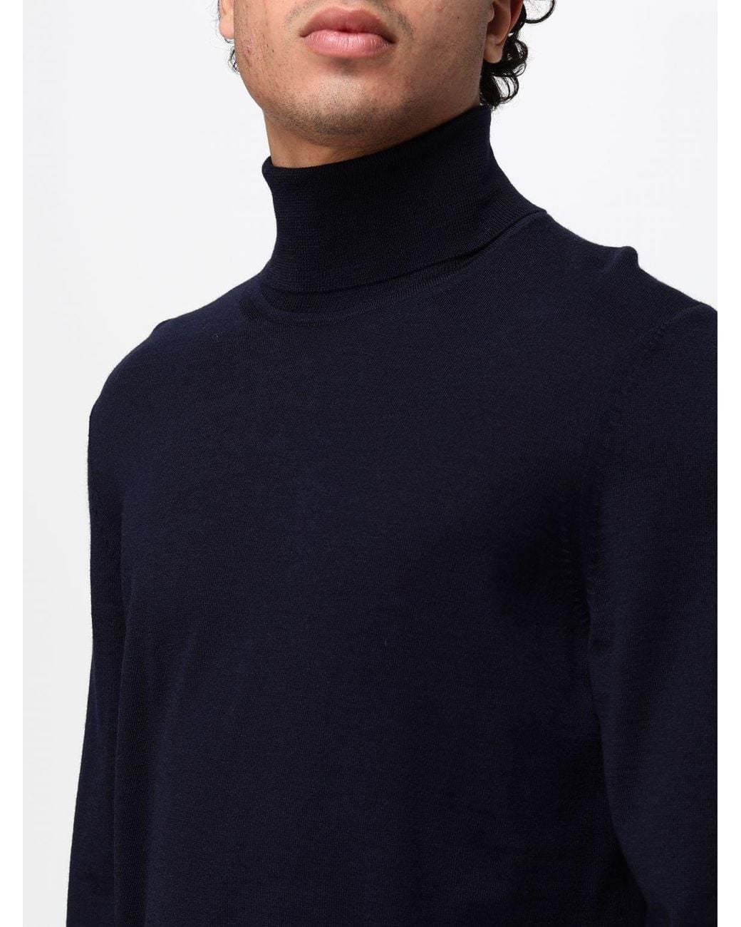 Boss Blue Cashmere Turtleneck Jumper With Dropped Shoulders for men