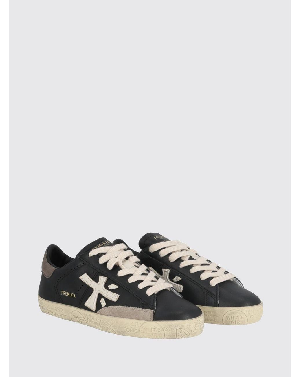 Premiata Black Stevend Calfskin Sneakers With Contrasting Details And Logo