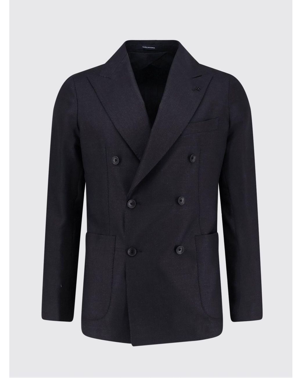 Tagliatore Black Double-Breasted Virgin Wool Blend Blazer for men