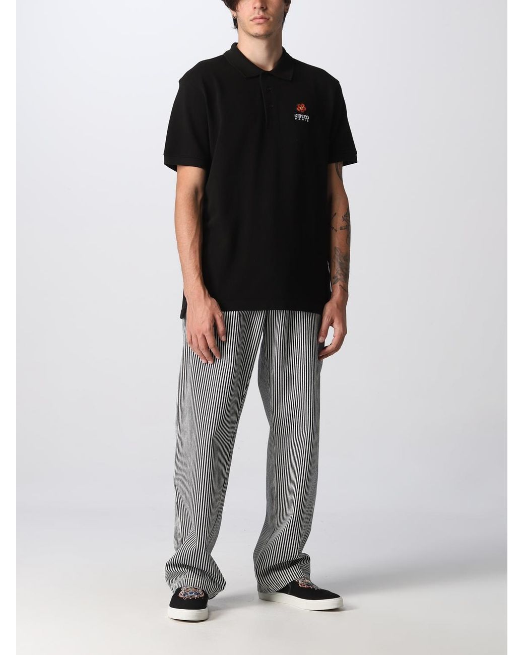 KENZO Black Boke Flower Crest Logo Polo T-shirt for men