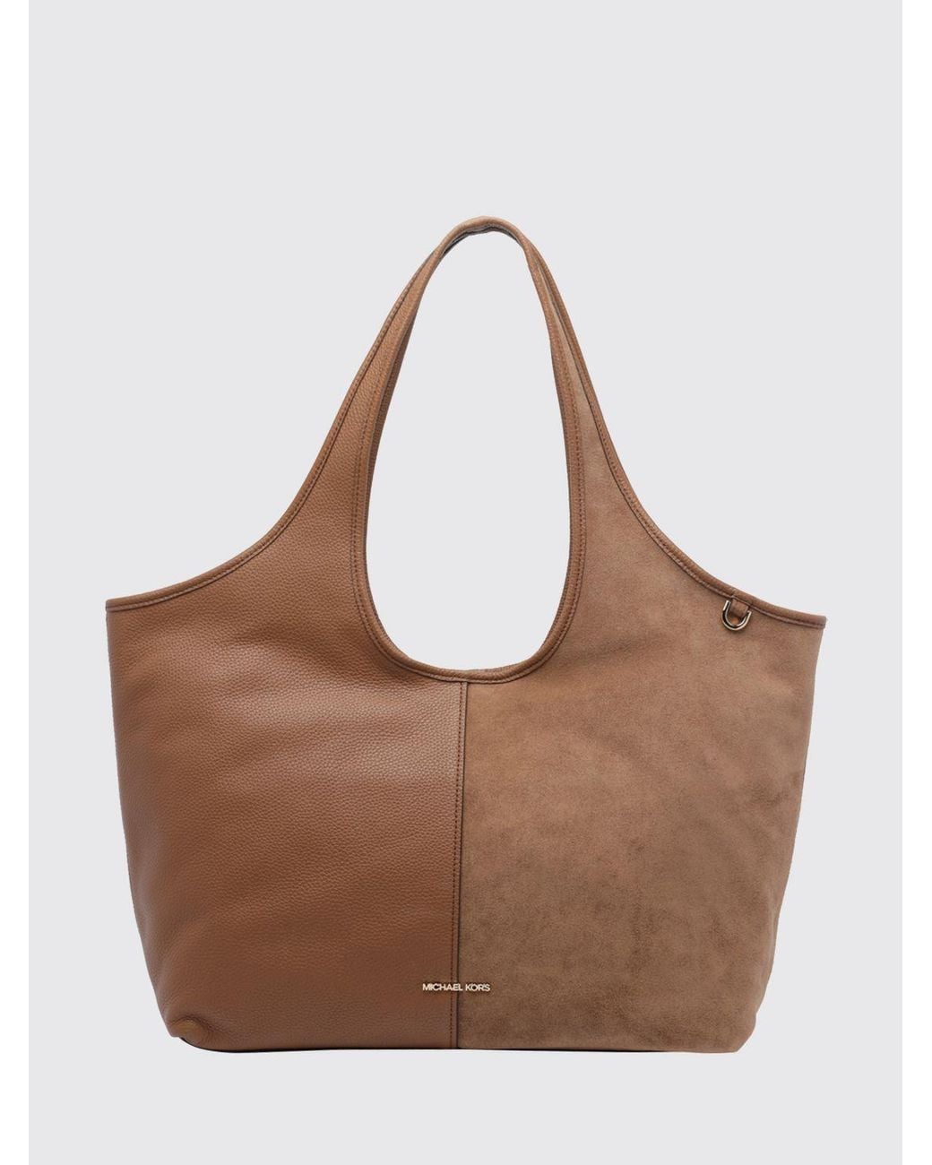 Michael Kors Brown Henly Grained Leather And Suede Tote Bag With Metal Logo