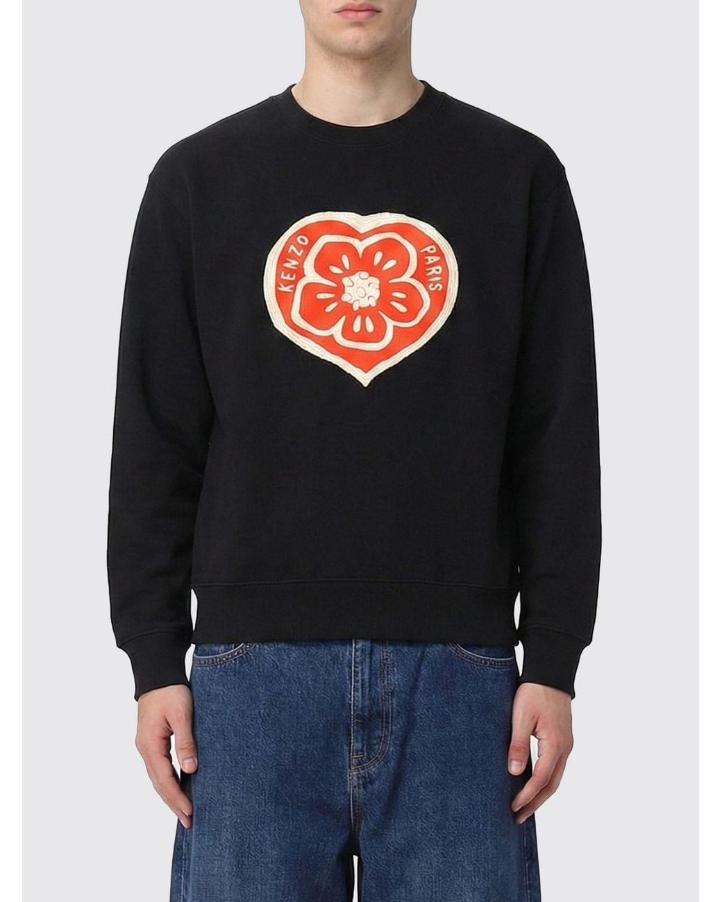 KENZO Black Cotton Crewneck Sweatshirt With Logo for men
