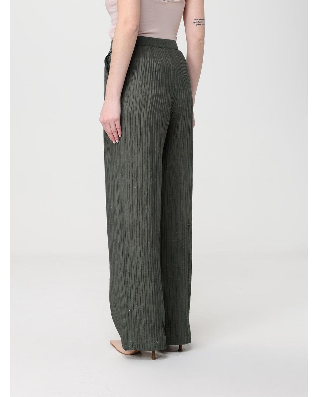 Emporio Armani Green Pleated Lyocell Blend Palazzo Pants