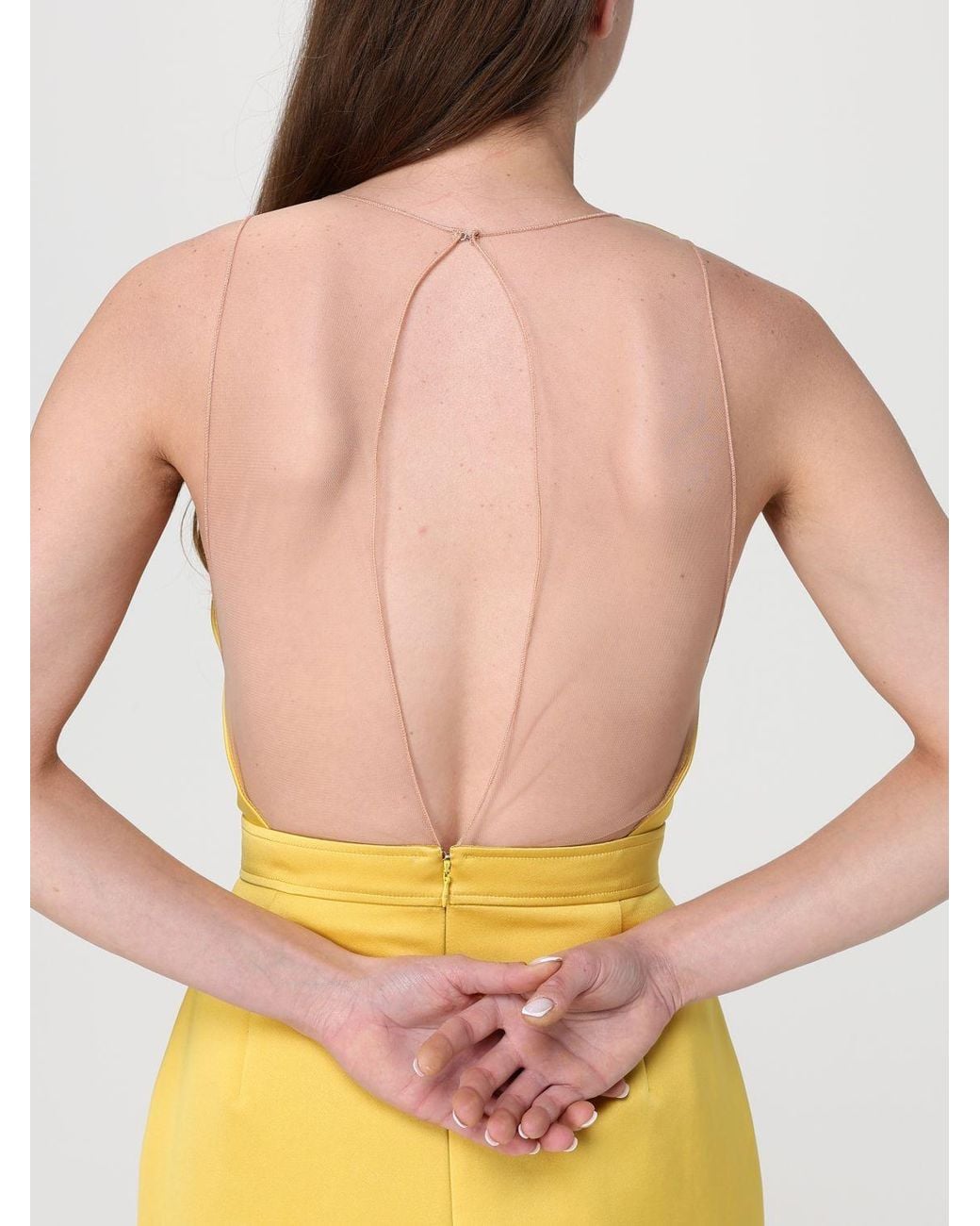 Elisabetta Franchi Yellow Duchesse Dress With Crop Jacket
