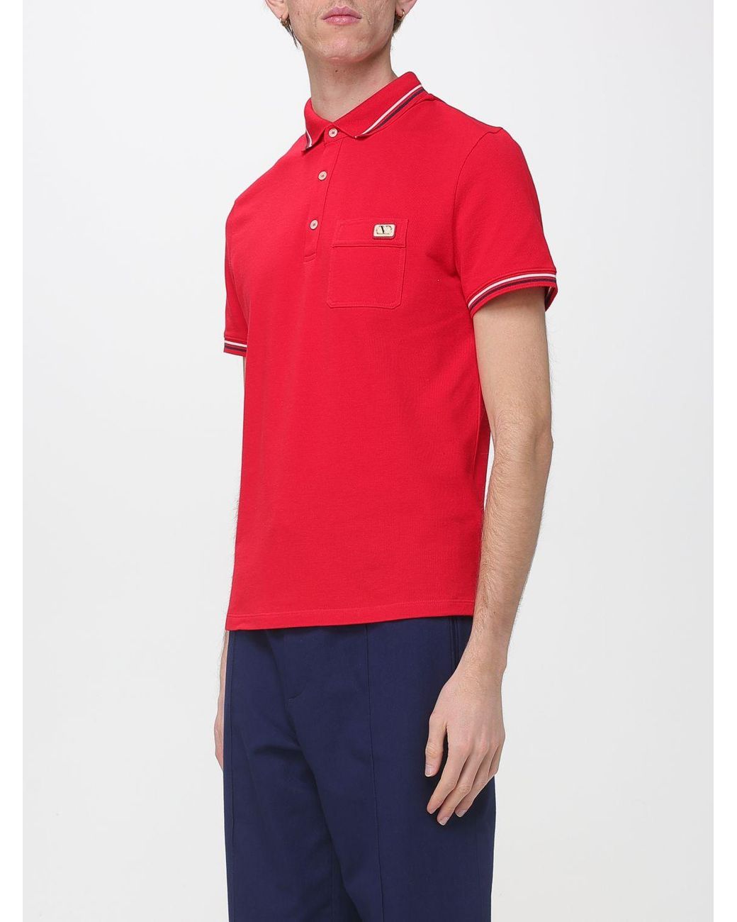 Valentino Red Cotton Polo Shirt With Logo for men